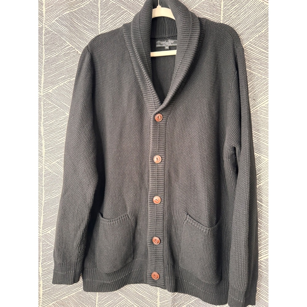 Liverpool‎ Los Angeles Mens XXL Black Shawl Collar Button Cardigan Sweater Knit